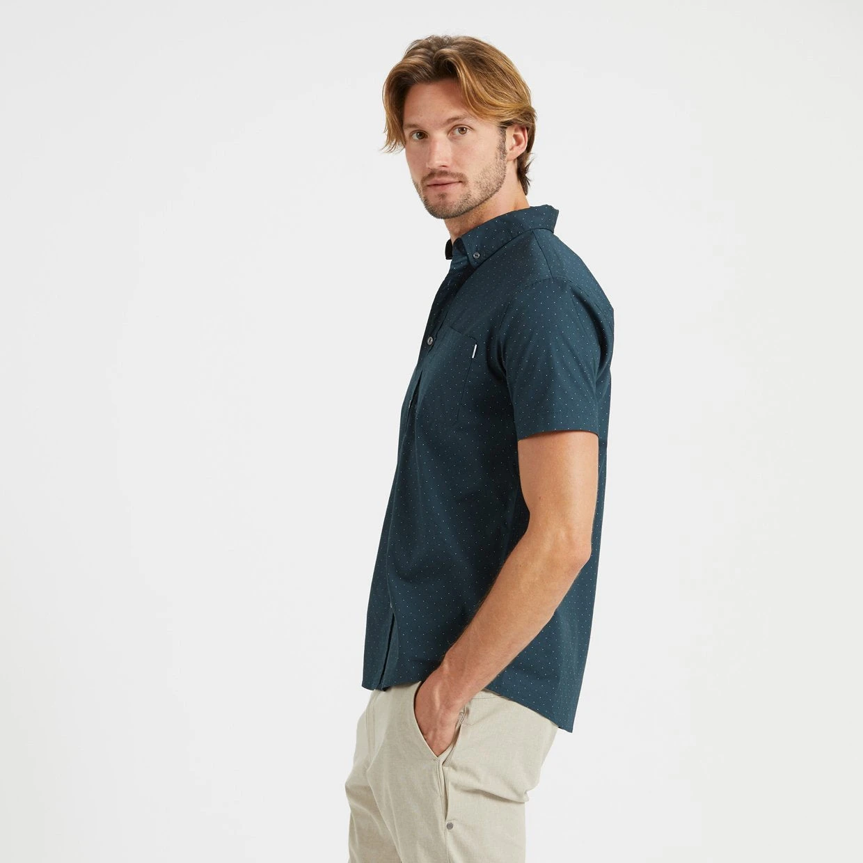 Crest Short-Sleeve Button-Down | Indigo Micro Dot 3 Crest Short-Sleeve Button-Down | Indigo Micro Dot - Image 3