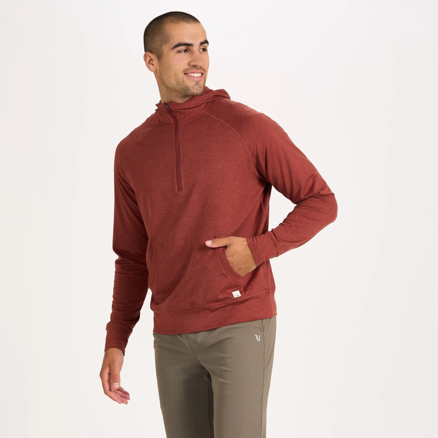 Ponto Performance Half Zip Hoodie | Red Clay Heather 3 Ponto Performance Half Zip Hoodie | Red Clay Heather - Image 3